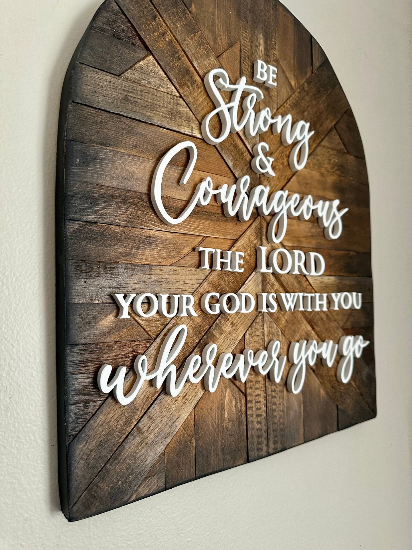 Be Strong and Courageous, Joshua 1:9, Wood Mosaic Christian Art