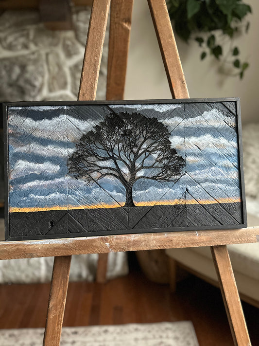 Tree at Dusk (purple clouds) 20"x11"
