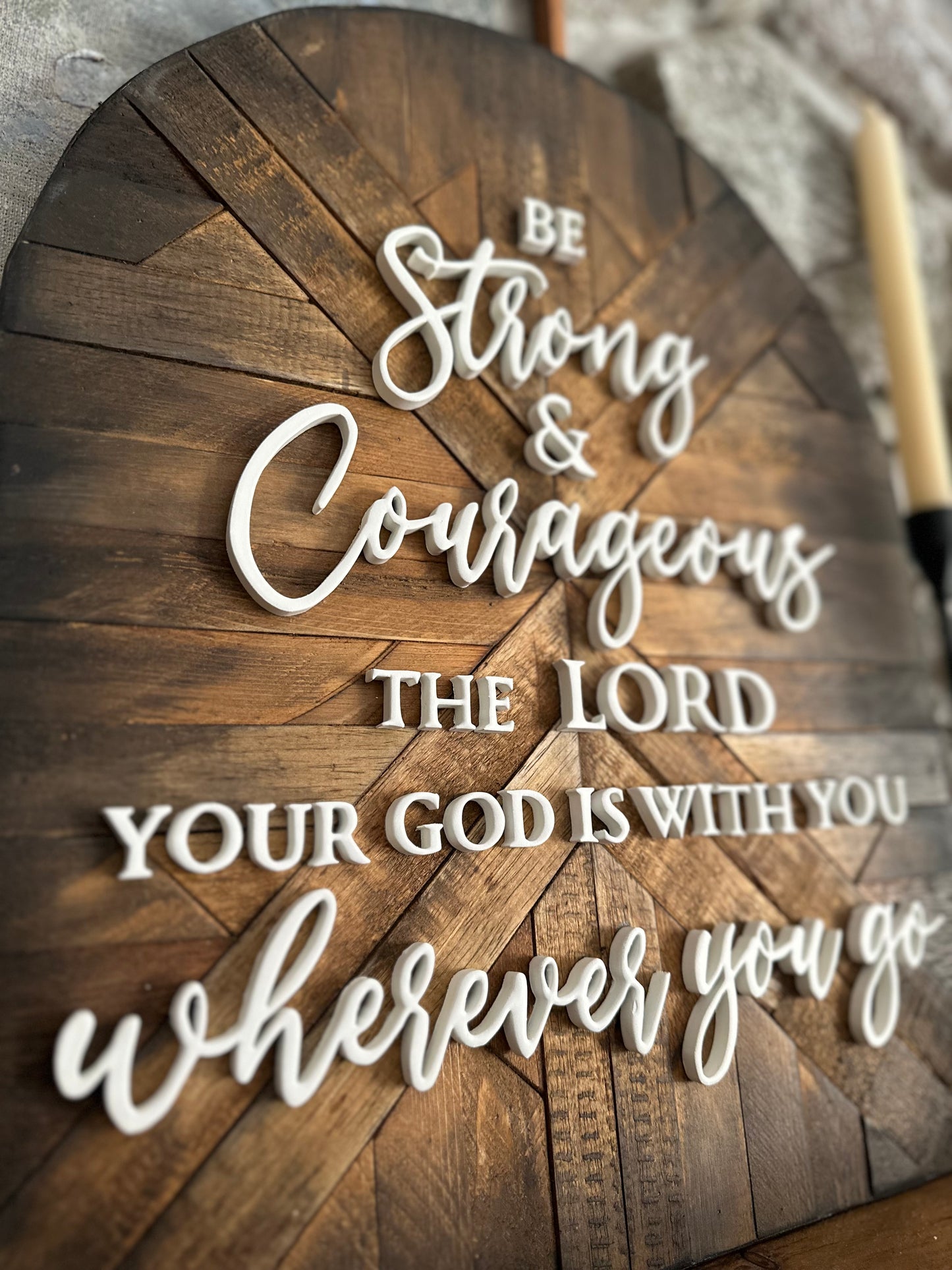 Be Strong and Courageous, Joshua 1:9, Wood Mosaic Christian Art