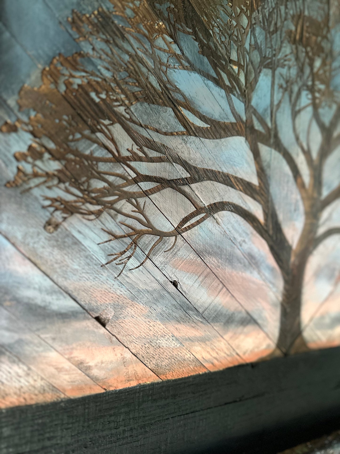 Tree at Dusk/ Cloudy Moon 19” square