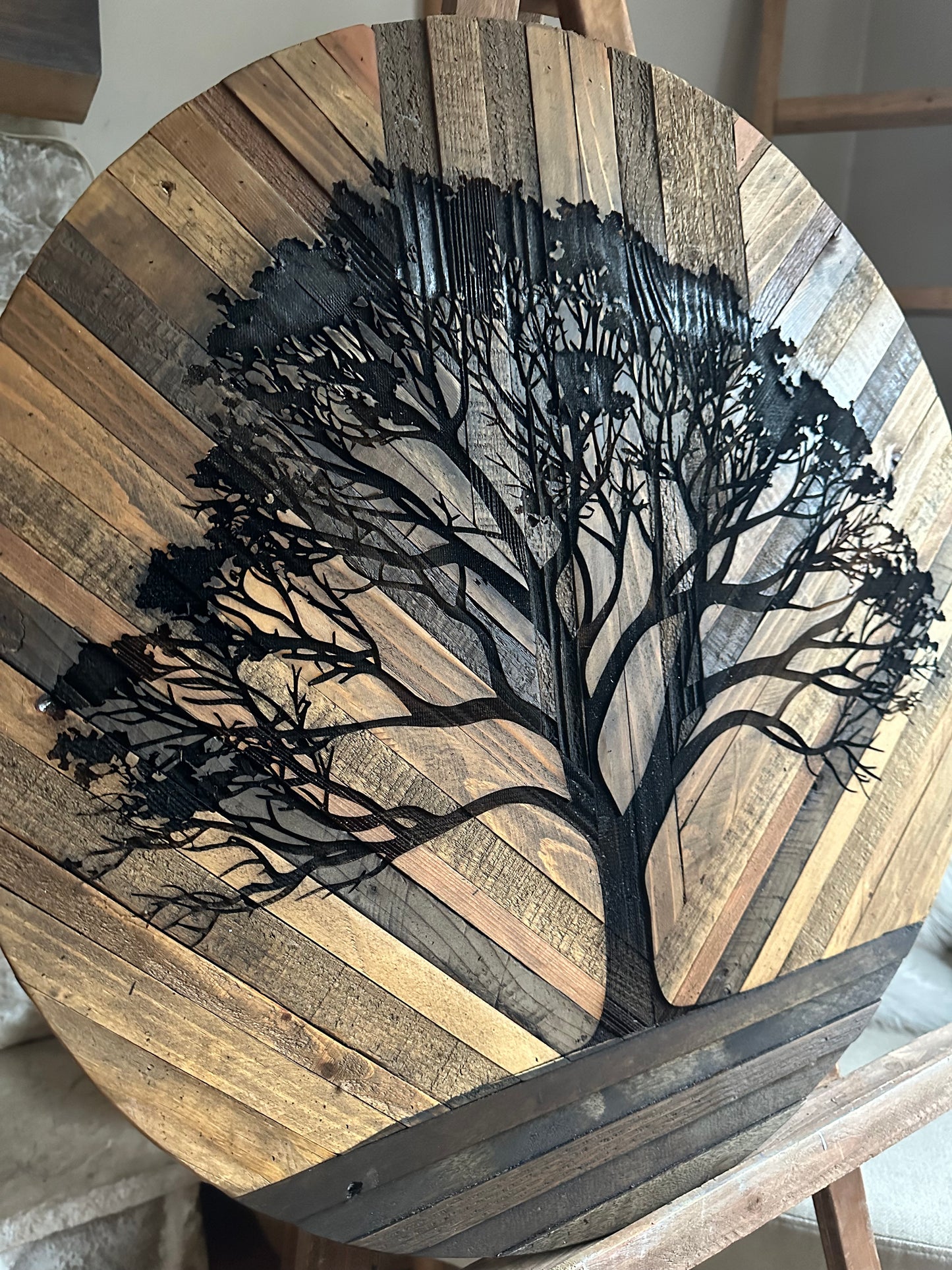 Tree at Dusk NATURAL WOOD Round 24"
