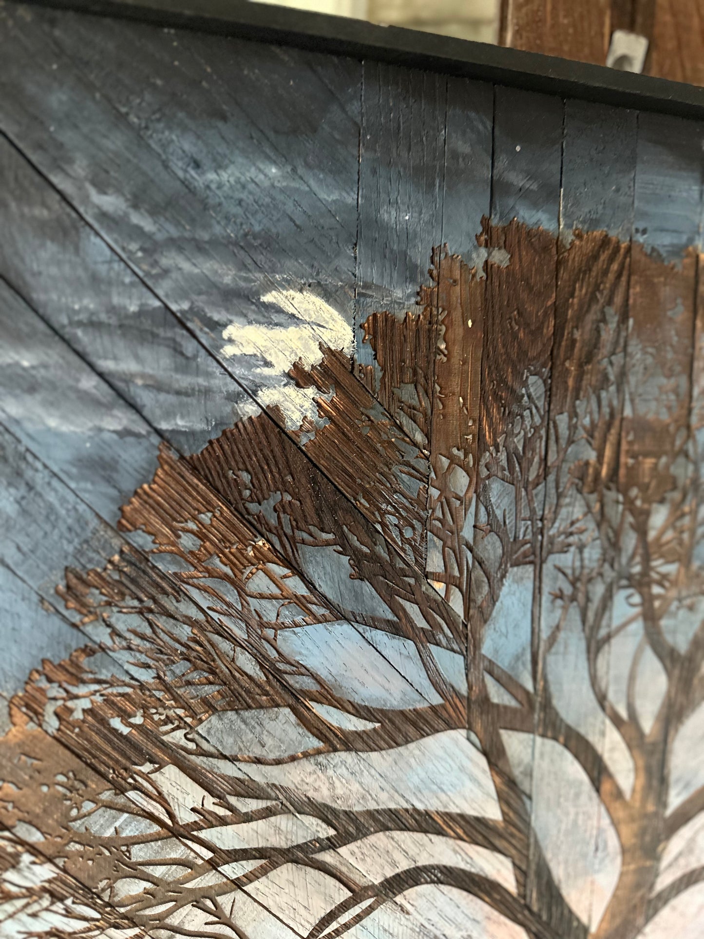 Tree at Dusk/ Cloudy Moon 19” square