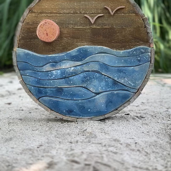 Beach art, wood art, sunset wood art, ocean wall art