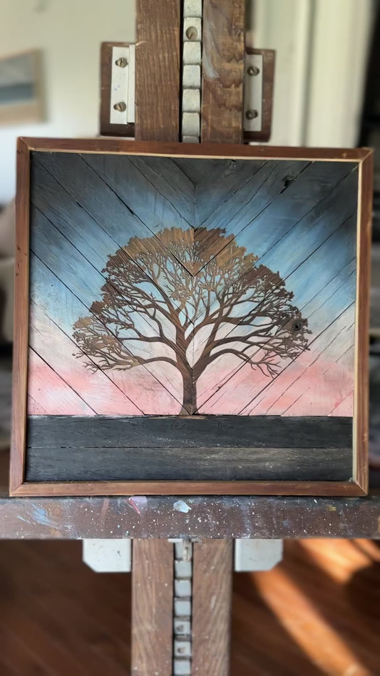 Tree at Dusk 11” square